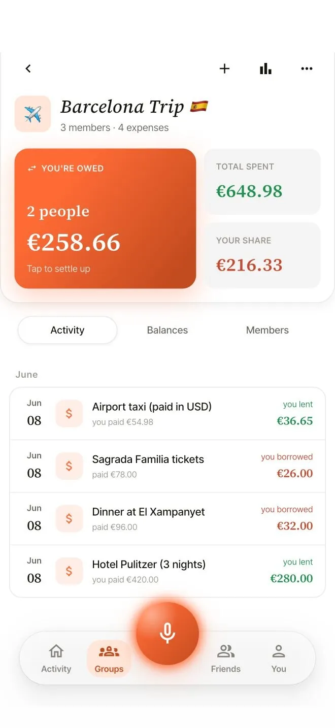 Group balances · Settl screenshot